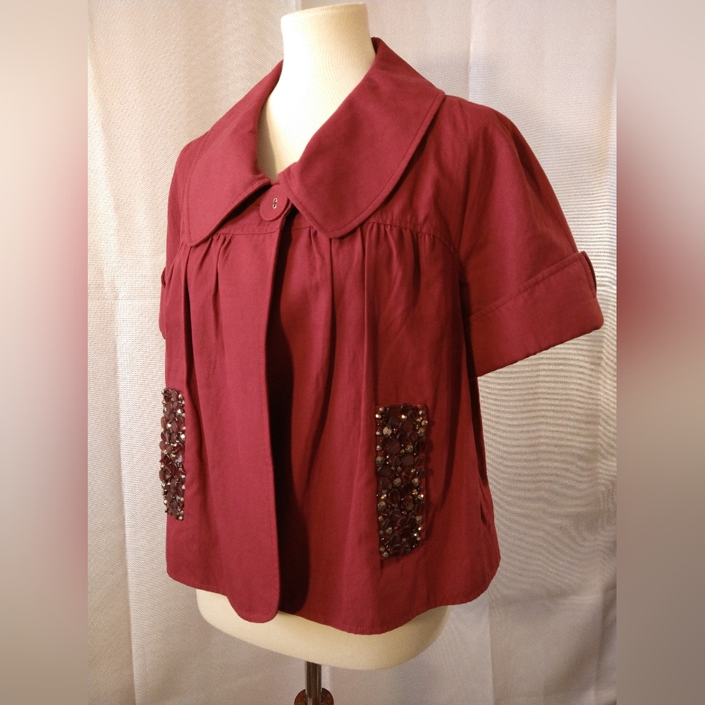 ELLEN TRACY OFF 5TH embellished berry swing crop jacket sz 8 *OVERSIZED*